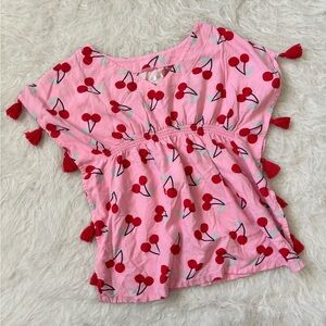 Cat & Jack Bright Pink Cherry Print Swimsuit Coverup with Tassel Detail